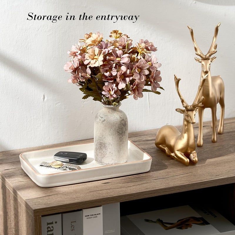 Pottify 10"×6"×1" Bathroom Vanity Tray for Countertop- Ceramic Decorative Organizer Tray for Dresser Tops, Toilet, Perfume, Sponge Holder Soap Dish Dispenser for Kitchen Counter- Reactive White - Image 5